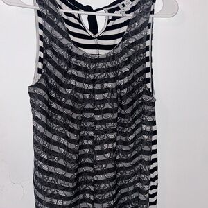Elle Monochrome Striped Lace Tank Top